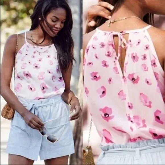 CABI Floating Poppies Halter Tank Top Pink Floral Small #5218 NWOT - Picture 1 of 4